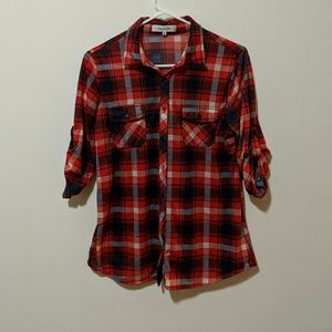 Anthropologie 3/4 sleeve Button Down Plaid Shirt